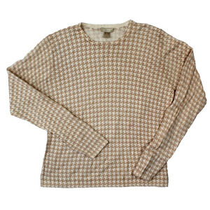 Vintage Nordstrom Wool Sweater Womens Small Tan Houndstooth Preppy Minimalist